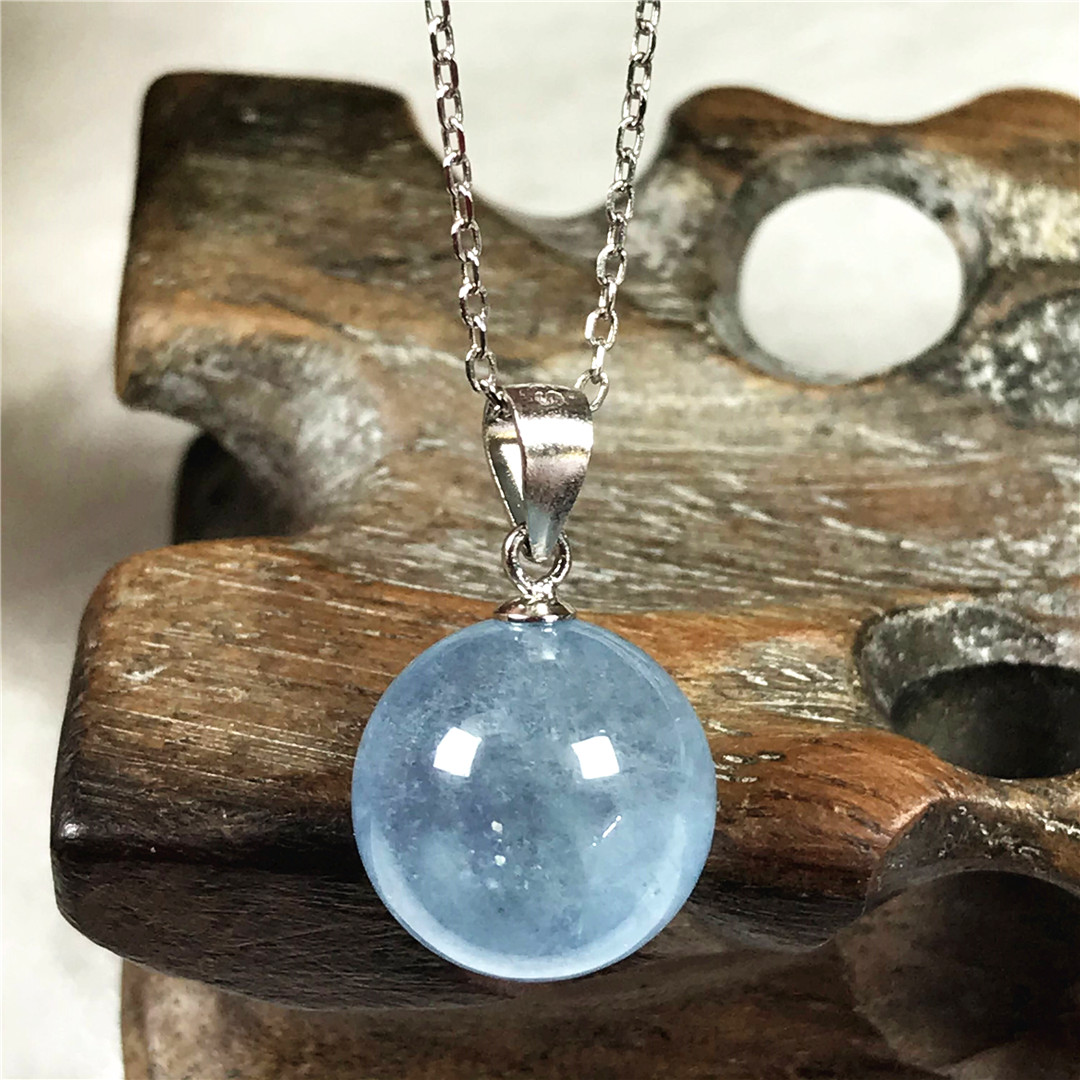 13mm Natural Blue Aquamarine P - огляд і ціна 925 Sterling Silver Chain Necklace Men