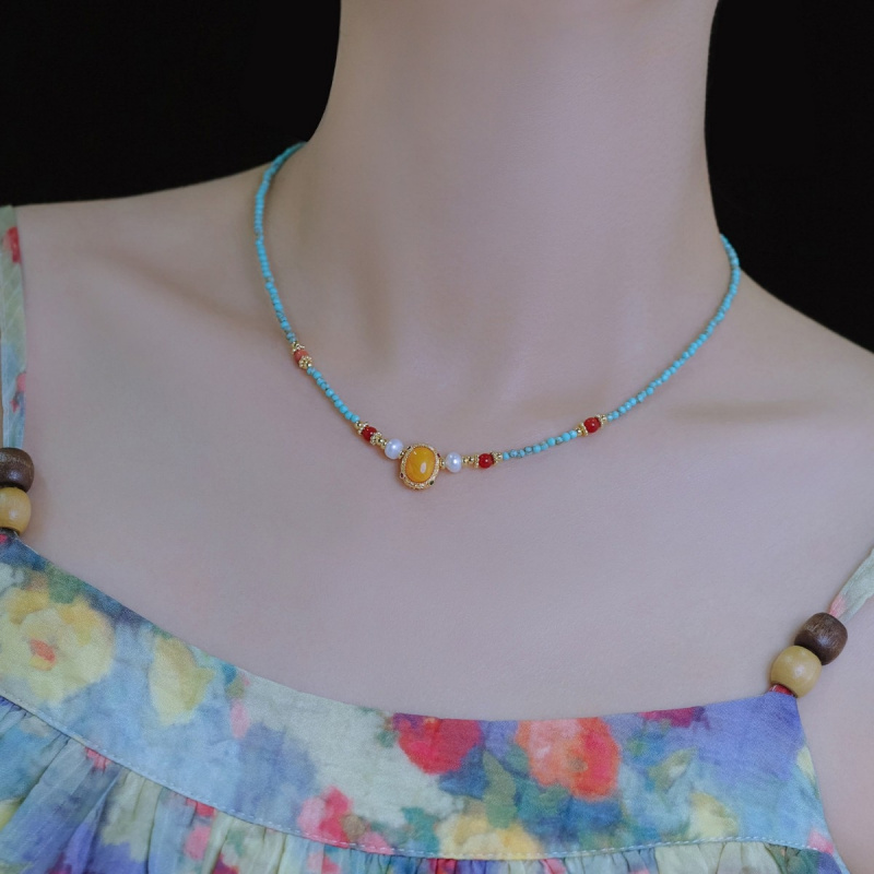 New Arrival Vintage Blue Turqu - огляд і ціна Pearl Choker Necklace Vintage